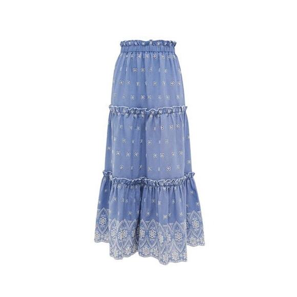 TUCKERNUCK Chambray Embroidered Prado Skirt Size L NWT Retail $148 Tuckernuck - Picture 8 of 8